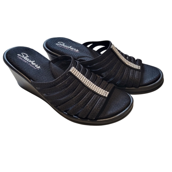 Skechers Cali Womens Rumblers Hot Shot Wedge Sandal black bejeweled size 10 NWOB - Picture 1 of 10